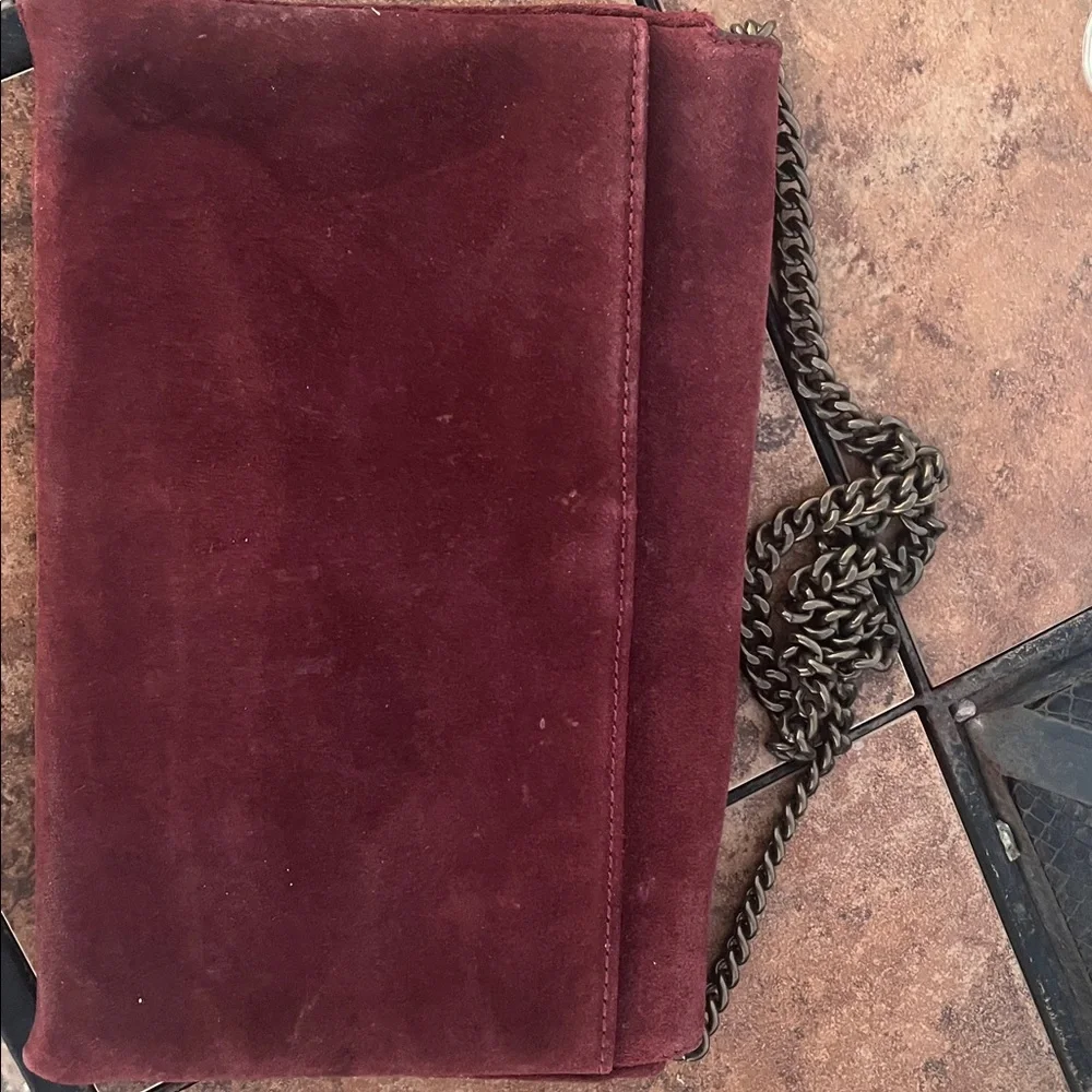 J.Crew Burgundy Suede Leather Envelope Chain Crossbody Clutch Bag
